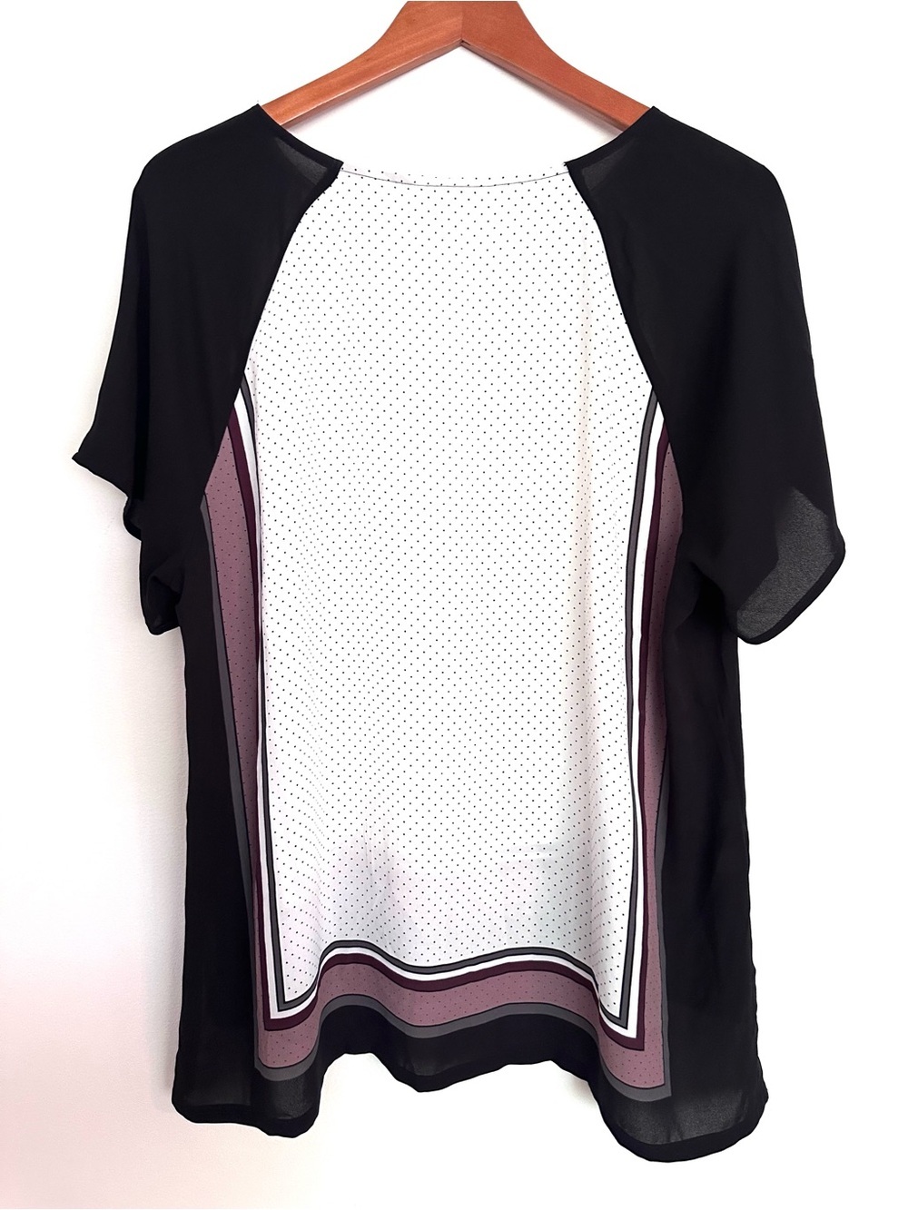LOFT Black & White Dot Panel Tunic with Mauve Stripe Accents Size XL - Picture 6 of 8